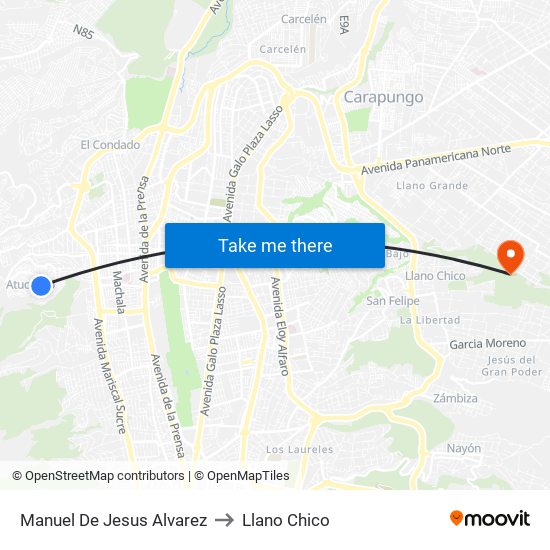 Manuel De Jesus Alvarez to Llano Chico map