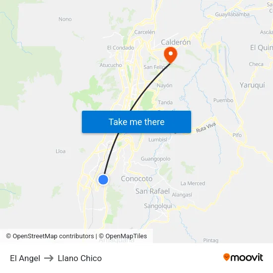 El Angel to Llano Chico map