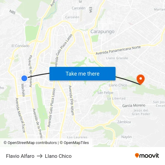 Flavio Alfaro to Llano Chico map
