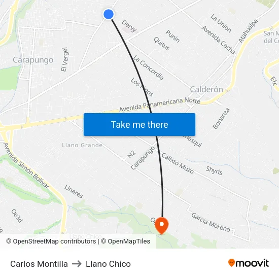 Carlos Montilla to Llano Chico map
