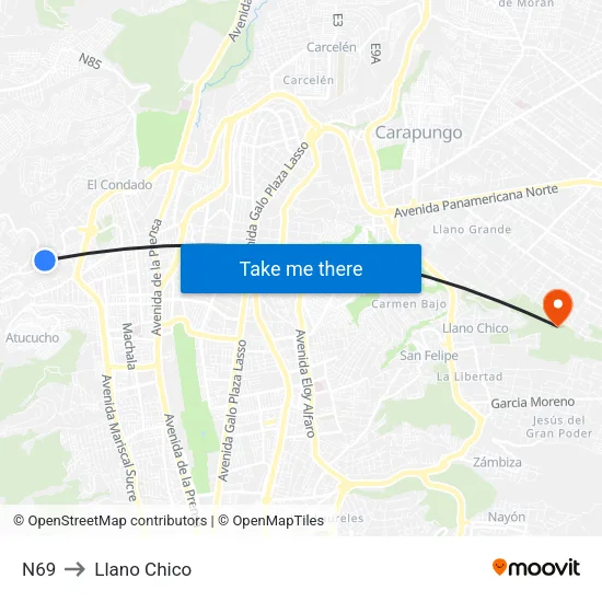 N69 to Llano Chico map