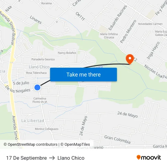 17 De Septiembre to Llano Chico map