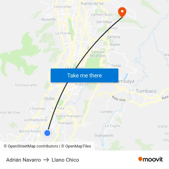 Adrián Navarro to Llano Chico map