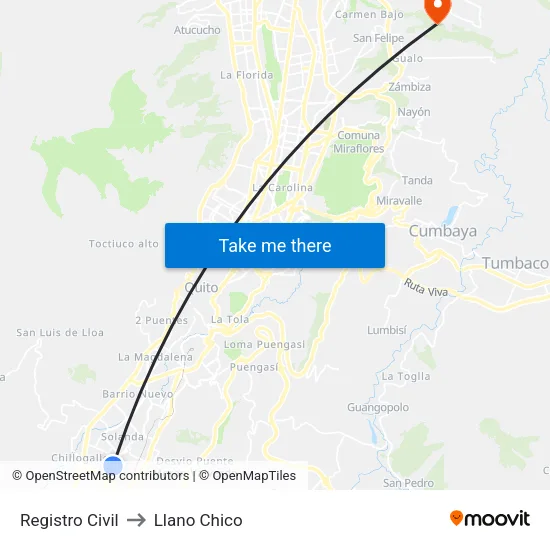 Registro Civil to Llano Chico map