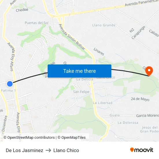 De Los Jasminez to Llano Chico map