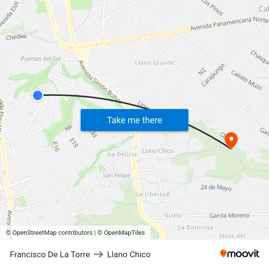 Francisco De La Torre to Llano Chico map