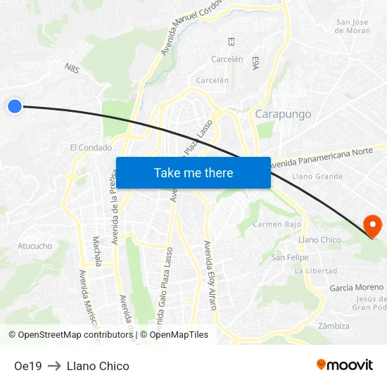Oe19 to Llano Chico map