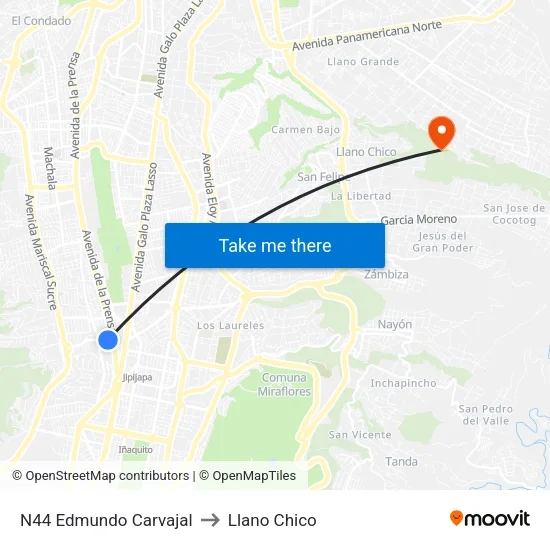 N44 Edmundo Carvajal to Llano Chico map
