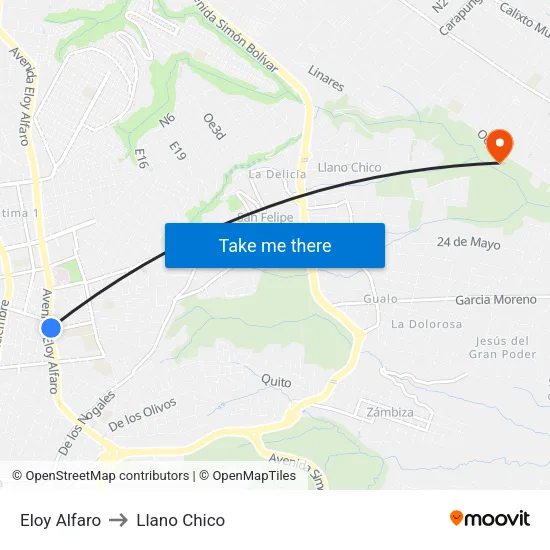 Eloy Alfaro to Llano Chico map