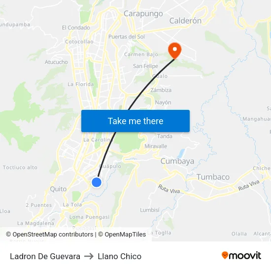 Ladron De Guevara to Llano Chico map