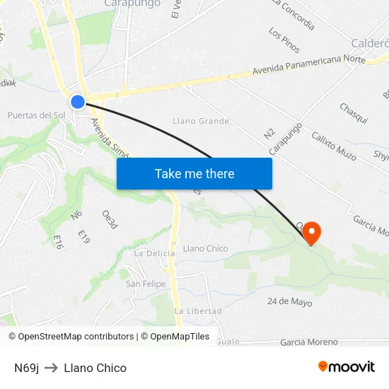 N69j to Llano Chico map