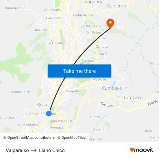Valparaiso to Llano Chico map