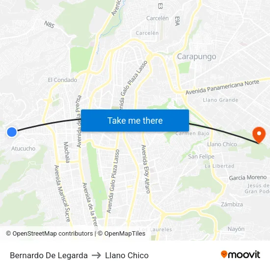 Bernardo De Legarda to Llano Chico map