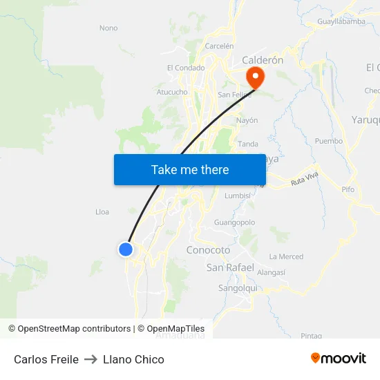 Carlos Freile to Llano Chico map