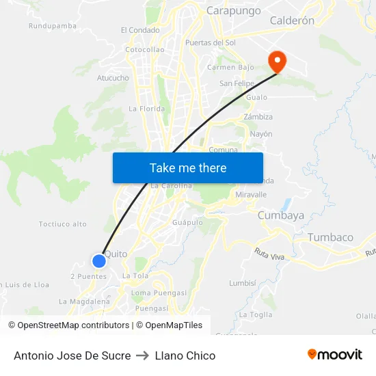 Antonio Jose De Sucre to Llano Chico map