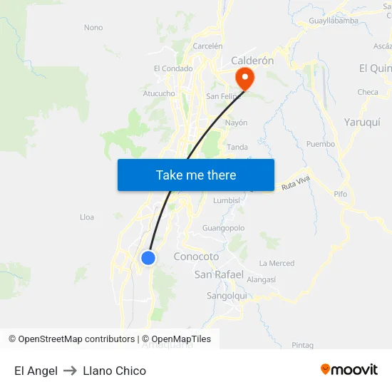 El Angel to Llano Chico map