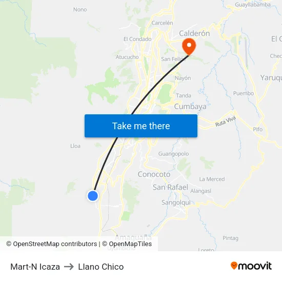 Mart-N Icaza to Llano Chico map