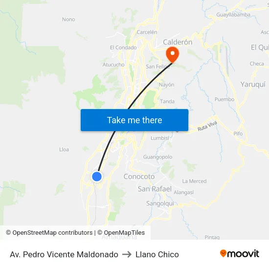Av. Pedro Vicente Maldonado to Llano Chico map