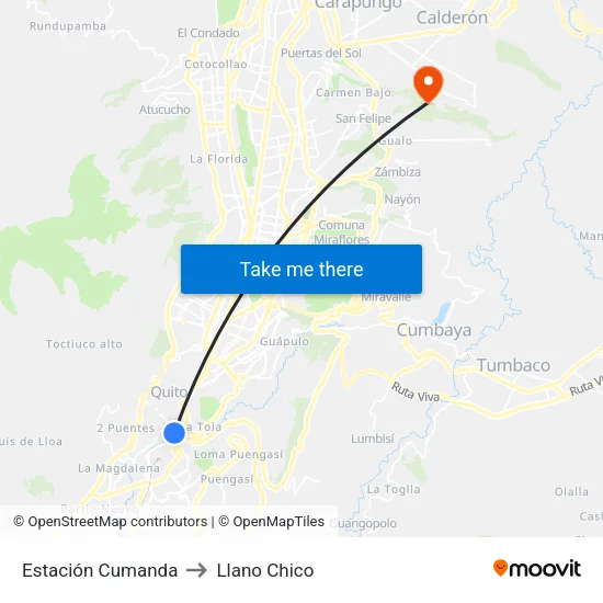 Estación Cumanda to Llano Chico map