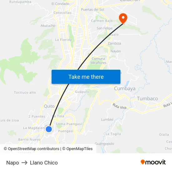 Napo to Llano Chico map