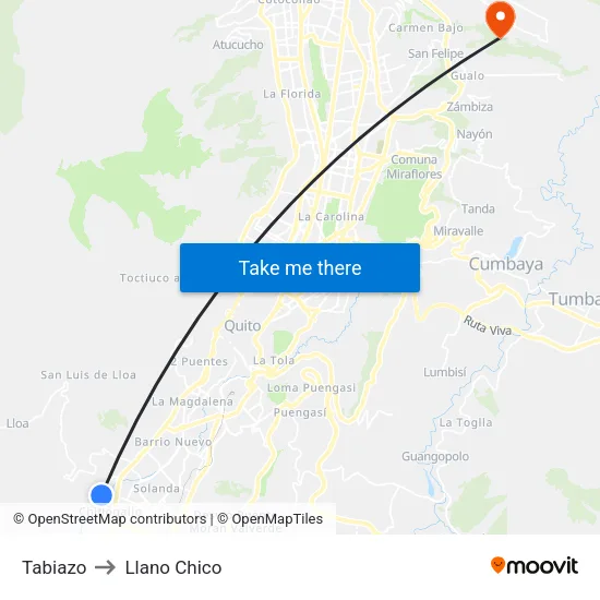 Tabiazo to Llano Chico map