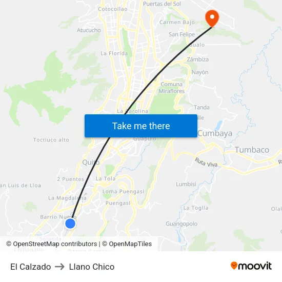 El Calzado to Llano Chico map