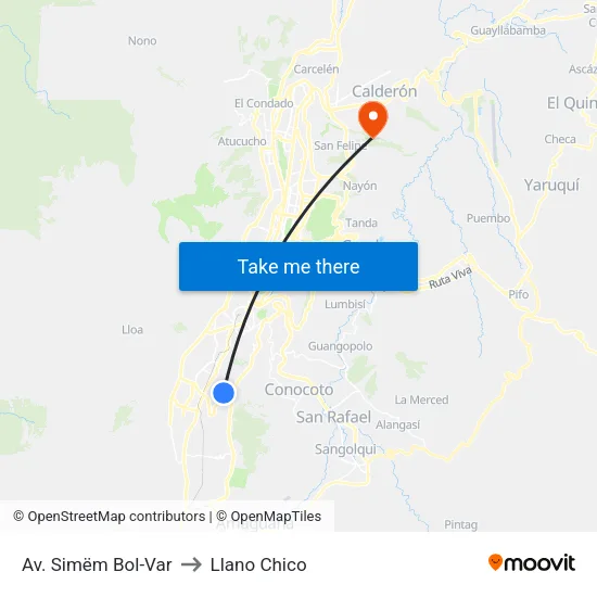 Av. Simëm Bol-Var to Llano Chico map