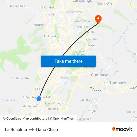 La Recoleta to Llano Chico map