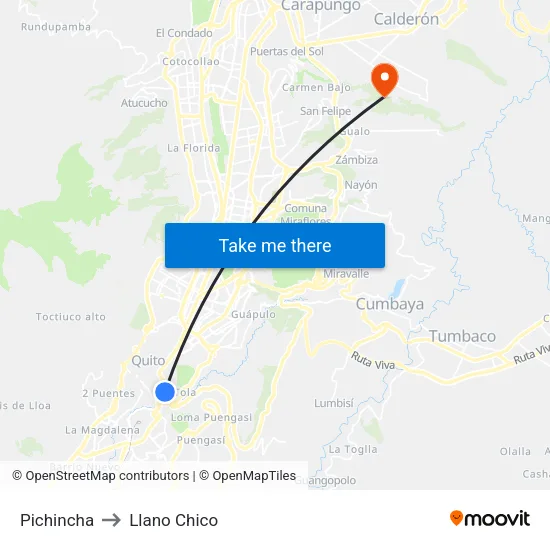 Pichincha to Llano Chico map