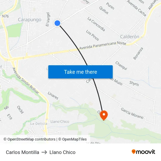 Carlos Montilla to Llano Chico map