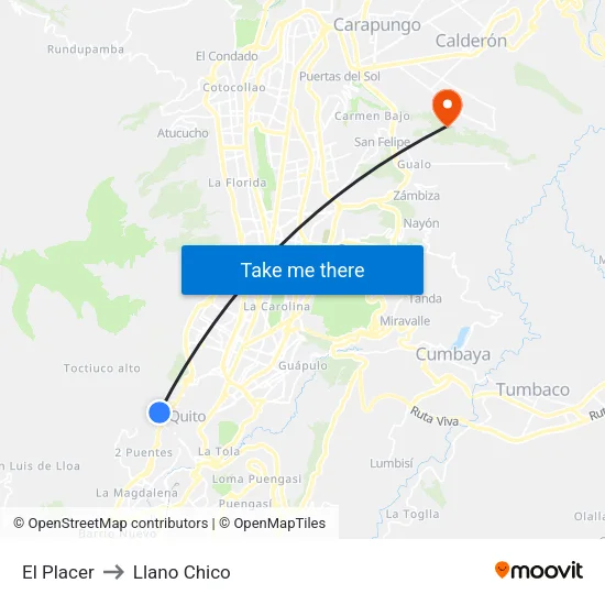 El Placer to Llano Chico map