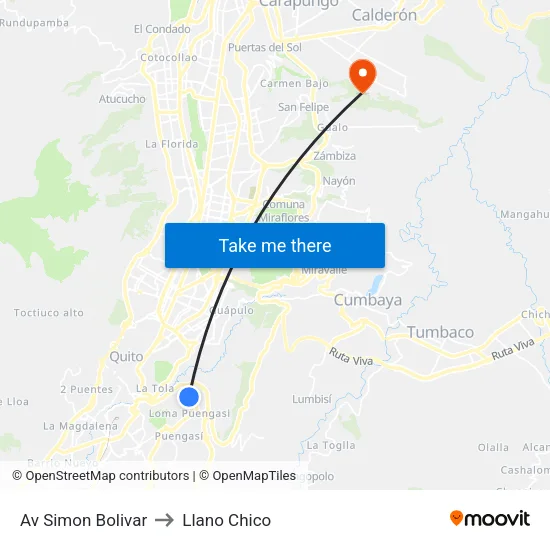 Av Simon Bolivar to Llano Chico map