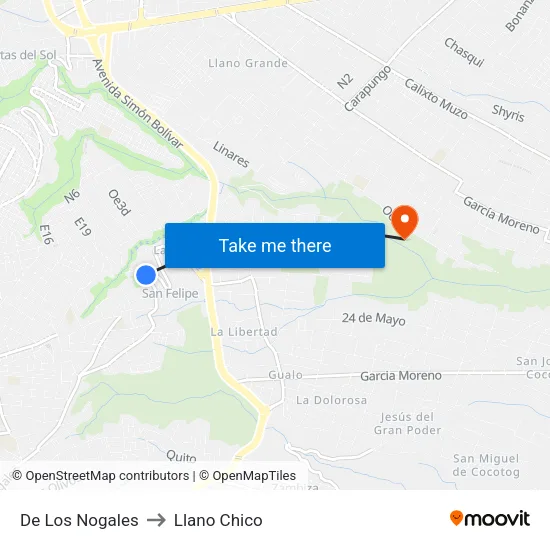 De Los Nogales to Llano Chico map