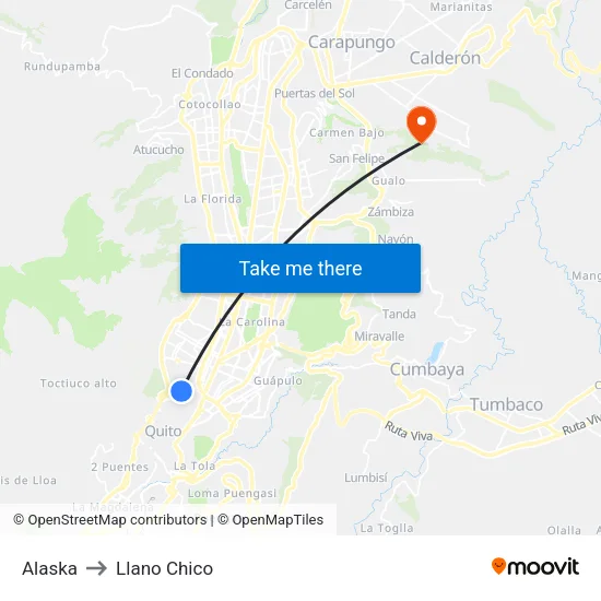 Alaska to Llano Chico map