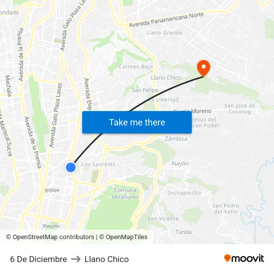 6 De Diciembre to Llano Chico map