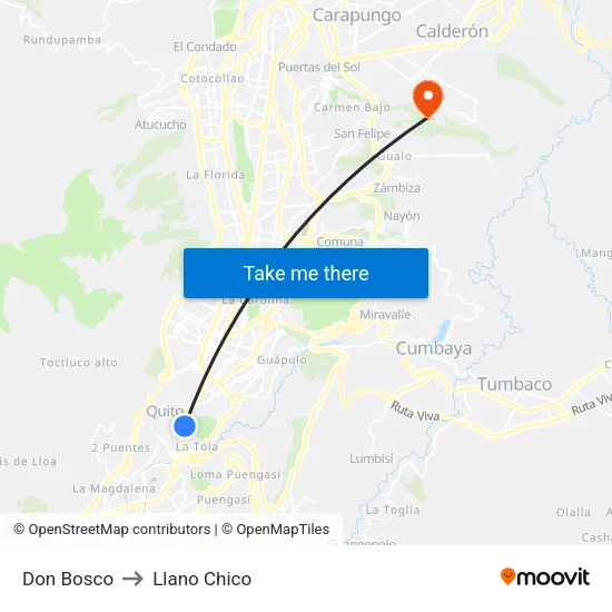 Don Bosco to Llano Chico map