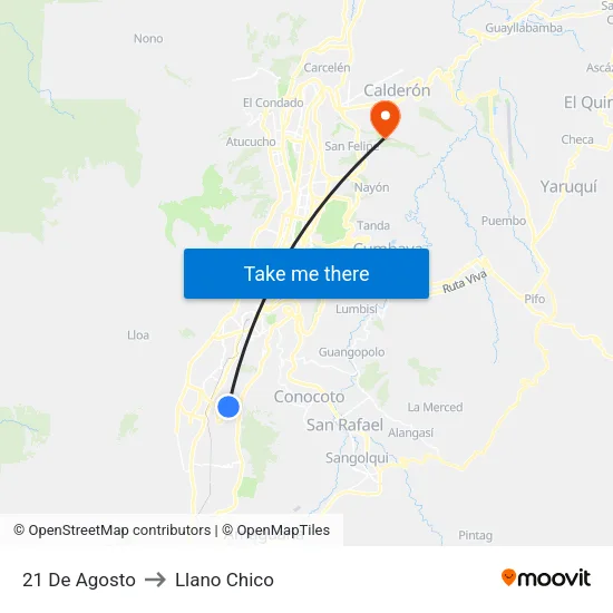 21 De Agosto to Llano Chico map