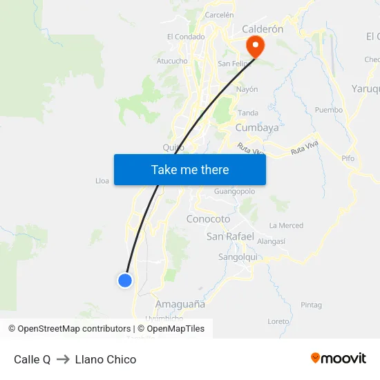 Calle Q to Llano Chico map