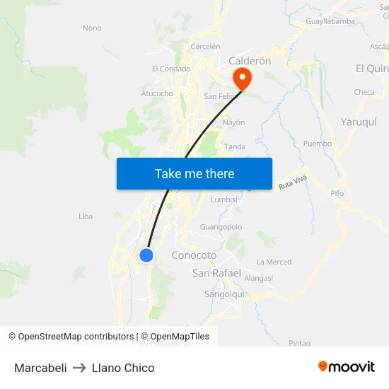 Marcabeli to Llano Chico map
