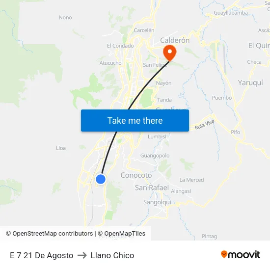 E 7 21 De Agosto to Llano Chico map