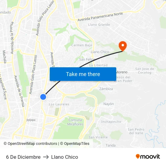 6 De Diciembre to Llano Chico map