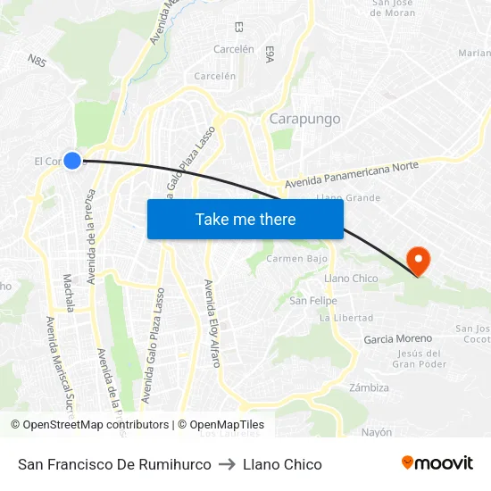 San Francisco De Rumihurco to Llano Chico map