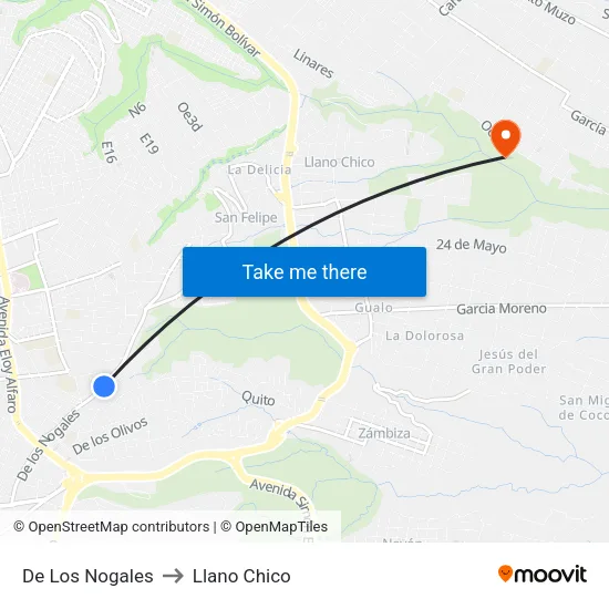 De Los Nogales to Llano Chico map