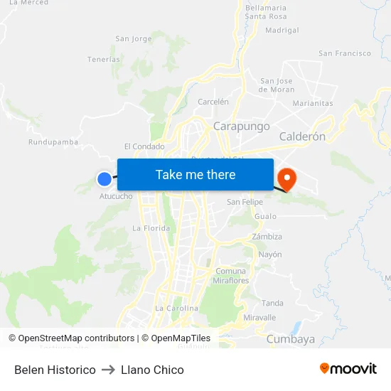 Belen Historico to Llano Chico map