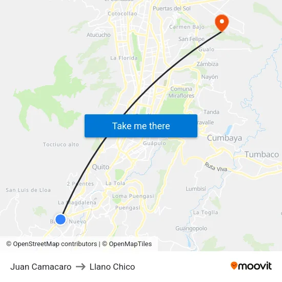 Juan Camacaro to Llano Chico map