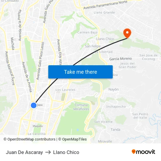 Juan De Ascaray to Llano Chico map