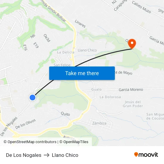 De Los Nogales to Llano Chico map