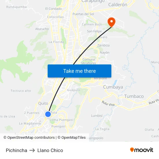 Pichincha to Llano Chico map