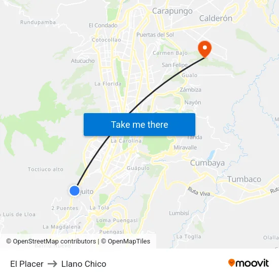 El Placer to Llano Chico map