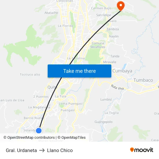 Gral. Urdaneta to Llano Chico map
